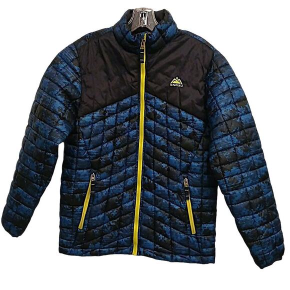 SNOZU MicroPuff Jacket Youth Sz 14 16 Outdoor Quilt-Lined Blue Black Glacier Zip - Picture 1 of 16